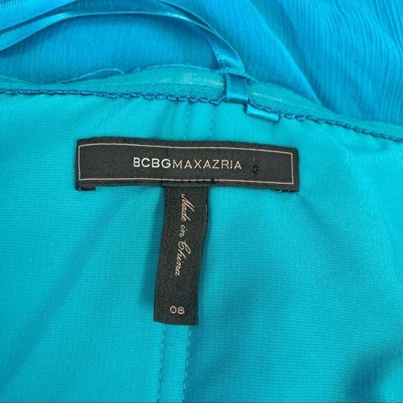 BCBGMAXAZRIA teal blue silk strapless sweetheart sleeveless dress size 8 - Picture 5 of 9